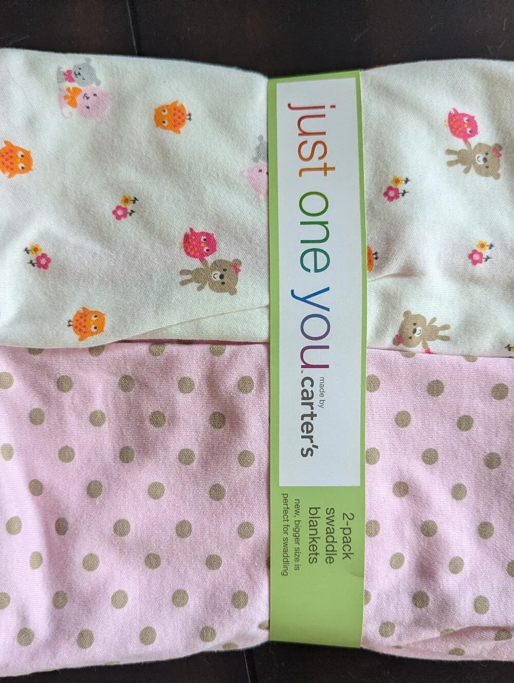 Carter's Pink Polka Dot & Cream Animal Swaddle Blankets